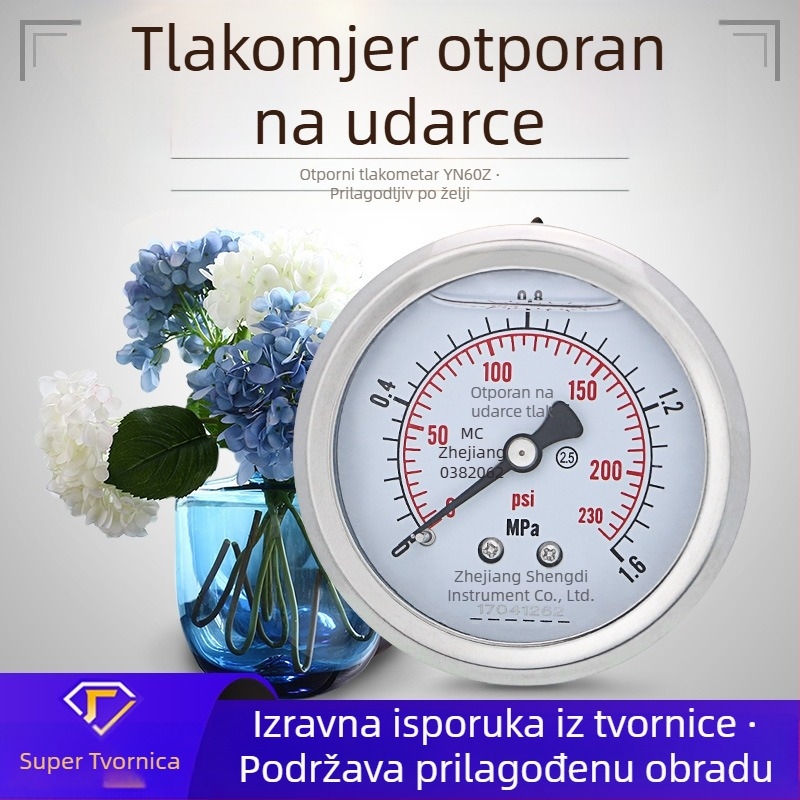 Otporno na udarce mjerni tlak od nehrđajućeg čelika za hidraulične i pneumatske sustave, navoja M14×1.5, raspon -0.1 do 60 MPa, točnost 2.5, temperatura okoline -40 do 70°C