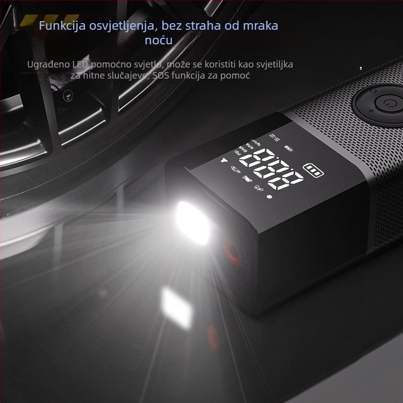 Bežični inflator za automobile gume s digitalnim zaslonom, visokoučinkovit, prijenosno osvjetljenje, protok zraka 25 L/min