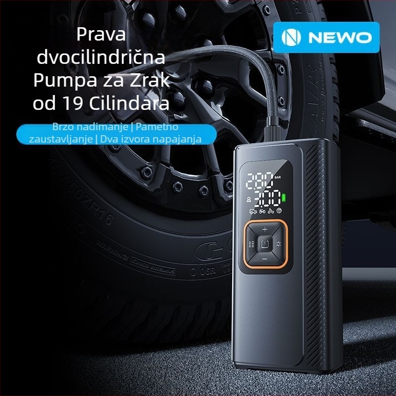 Bežična pumpa za zrak u automobilu, dvostruki 19-cilindri, prijenosno 130W, 7500mAh Type-C punjenje, 40 L/min, za automobile, motocikle, električna vozila, bicikle, s digitalnim zaslonom
