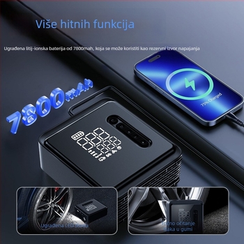 Automobilska pumpa za zrak s jednim cilindrom — prijenosna električna bežična pumpa s digitalnim zaslonom, 120W, 35 L/min, 650 g