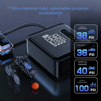 Automobilska pumpa za zrak s jednim cilindrom — prijenosna električna bežična pumpa s digitalnim zaslonom, 120W, 35 L/min, 650 g