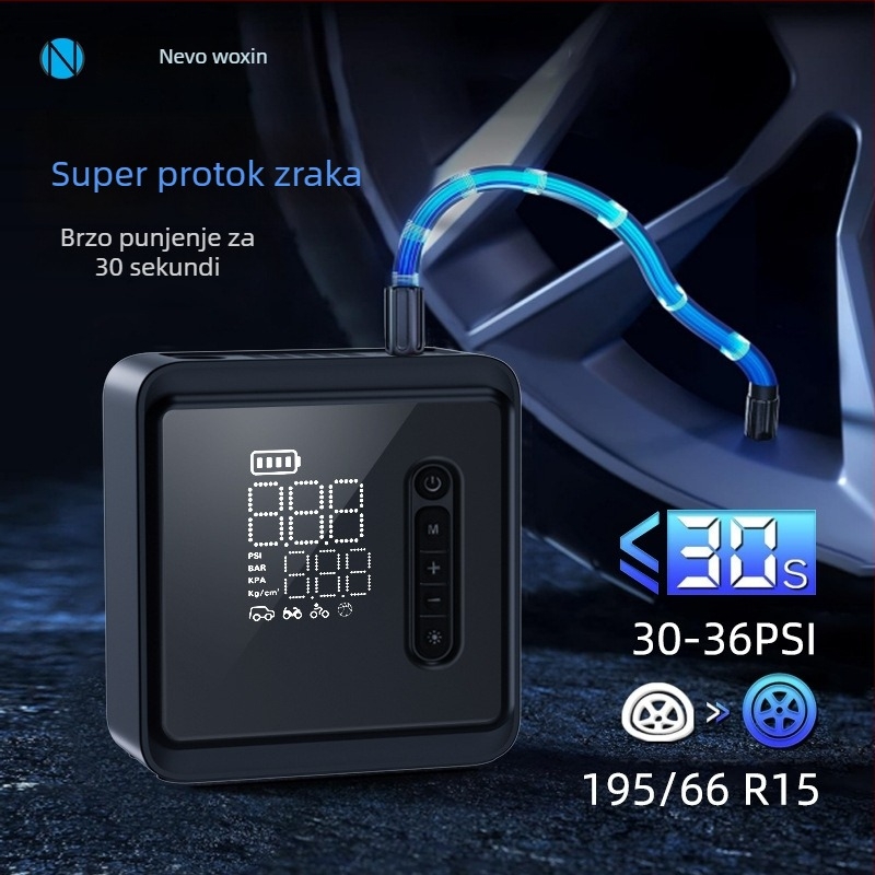 Automobilska pumpa za zrak s jednim cilindrom — prijenosna električna bežična pumpa s digitalnim zaslonom, 120W, 35 L/min, 650 g