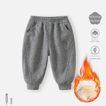 Dječje hlače za dječake 1–3 godine, fleece iznutra, casual stil, 50% pamuk, srednji pojas, duge hlače, zimski model 2025