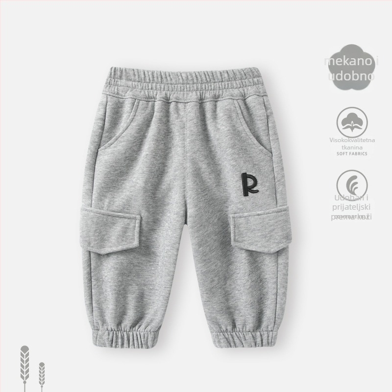 Dječje hlače za dječake 1–3 godine, fleece iznutra, casual stil, 50% pamuk, srednji pojas, duge hlače, zimski model 2025