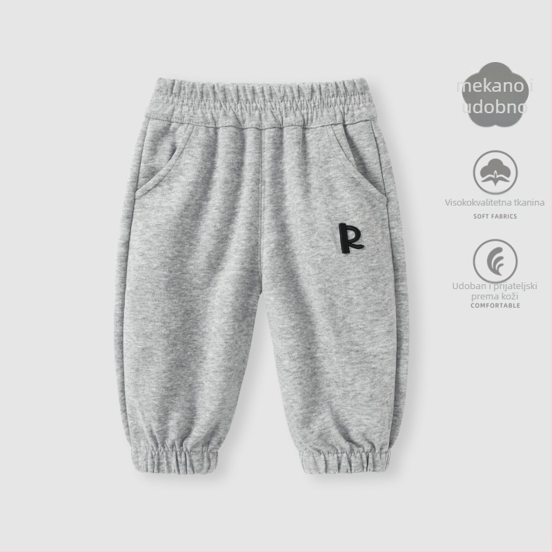 Dječje hlače za dječake 1–3 godine, fleece iznutra, casual stil, 50% pamuk, srednji pojas, duge hlače, zimski model 2025