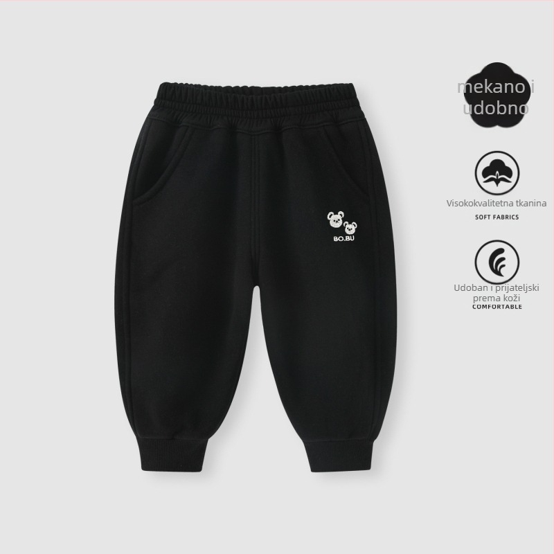 Dječje hlače za dječake 1–3 godine, fleece iznutra, casual stil, 50% pamuk, srednji pojas, duge hlače, zimski model 2025