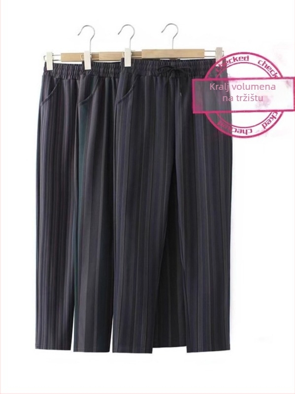 Ženske hlače za jesen-zimu, harém kroja s kariranim i vertikalnim prugama, duljina devet bodova, visoka elastičnost, smjesa svile od mlijeka, s džepovima i šnuralom