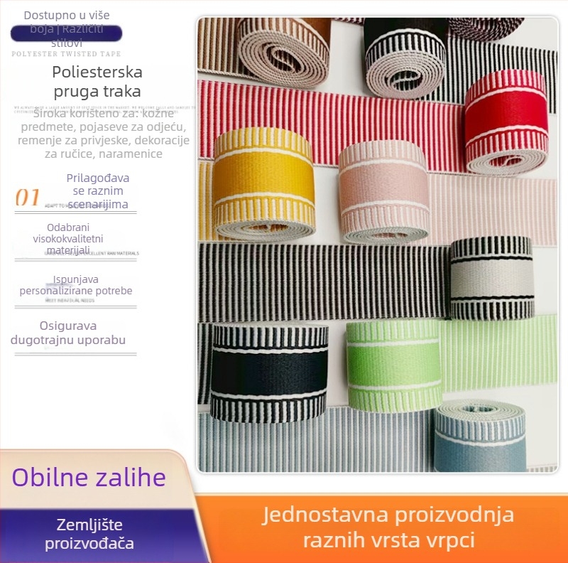 Tkana poliesterna web traka – prugasti uzorak, etnički stil, za naramenice, torbe i kaiševe