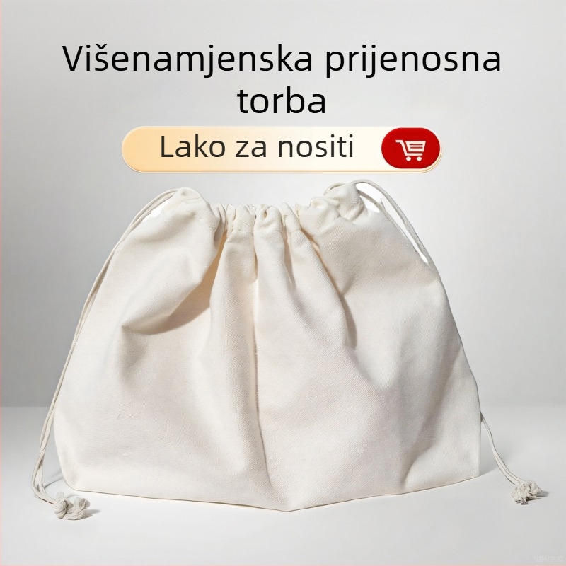 Platnena vrećica za skladištenje s kanapom za zatvaranje, kvadratno dno, ugrađeni pregradnik i unutarnji džep