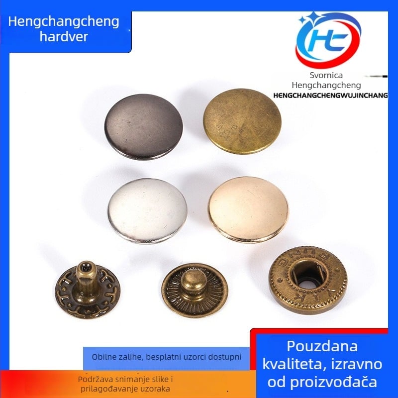Metalni snap gumbi, četiri kopče, dvostrano 633, Hengchangcheng, za traperice, cipele, košulje, kaiševe, ruksake, jakne i kombinezone