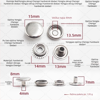 Nerđajući čelik — četverozatvaračka kopča za kapute, kožne jakne i torbe