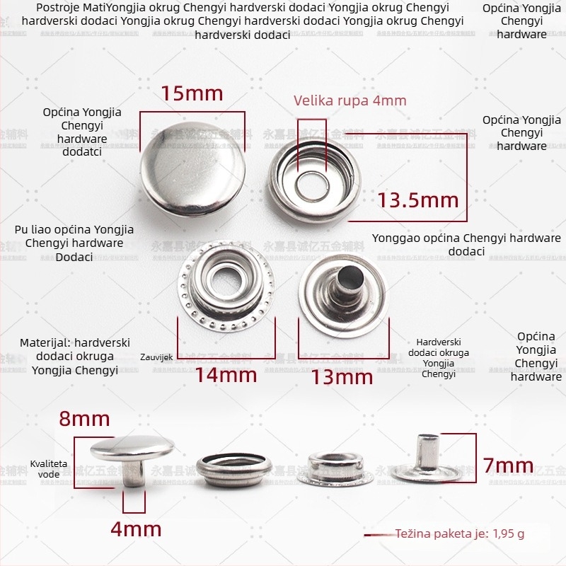 Nerđajući čelik — četverozatvaračka kopča za kapute, kožne jakne i torbe