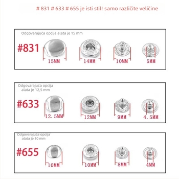 4-djelni set: ručne metalne šablone za kopče tipa snap i električni alat za ugradnju