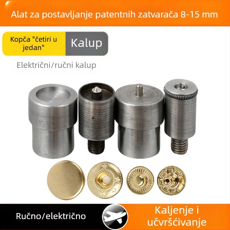 4-djelni set: ručne metalne šablone za kopče tipa snap i električni alat za ugradnju