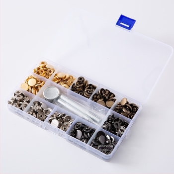 633 Skup alata za montažu metalnih snap kopči, mesing, četverozatvara kopča, za traperice