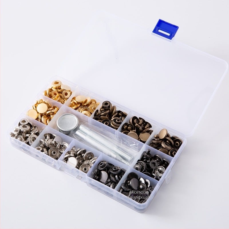 633 Skup alata za montažu metalnih snap kopči, mesing, četverozatvara kopča, za traperice