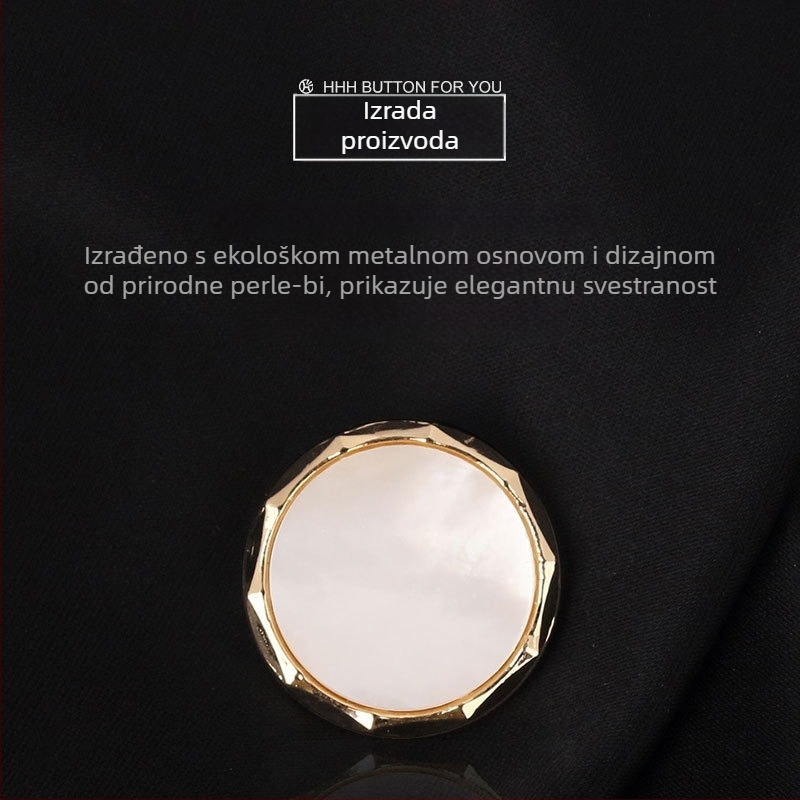 Metalni gumbi s prirodnim biserom za odjeću (Materijal: legura s prirodnim bisernim izgledom; Konstrukcija: metalna ručna šivna kopča; Primjena: jakne, kaputi, odijela, košulje, haljine)