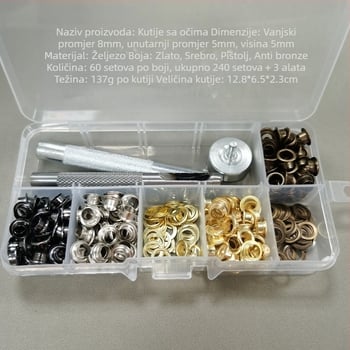 Željezni set šupljih riveta s četiri gumba kopče i alat za ugradnju, za traperice, cipele, šešire i vanjsku odjeću — WY