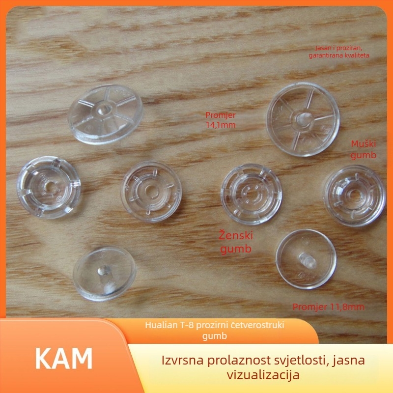 Prozirni snap gumbi Hualian KAM, PC materijal, modeli T3/T5/T8