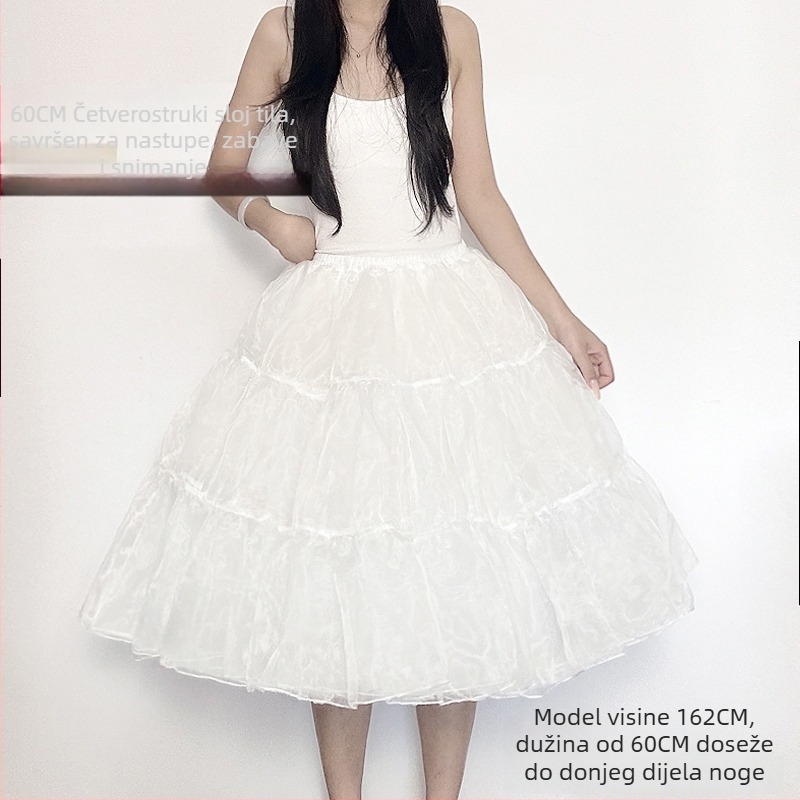 Lolita Petticoat with soft tulle, boneless bustle, mid-length, strong support, lining extension
