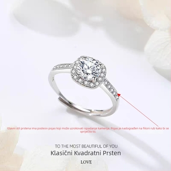 Prsten od srebra 925, geometrijski dizajn, otvoreni prsten, elektroplatiranje