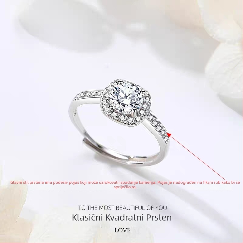 Prsten od srebra 925, geometrijski dizajn, otvoreni prsten, elektroplatiranje