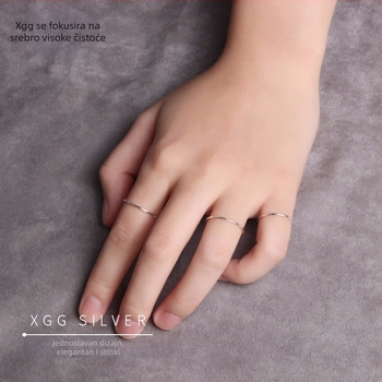 XGG S925 Sterling srebrni Knuckle prsten, minimalistički tan linijski geometrijski dizajn, polirana površina, unisex