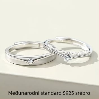 Junli S925 srebrni prsten za parove, geometrijski dizajn s ugrađenim cirkonom