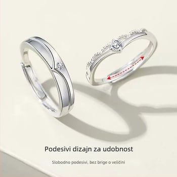 Junli S925 srebrni prsten za parove, geometrijski dizajn s ugrađenim cirkonom