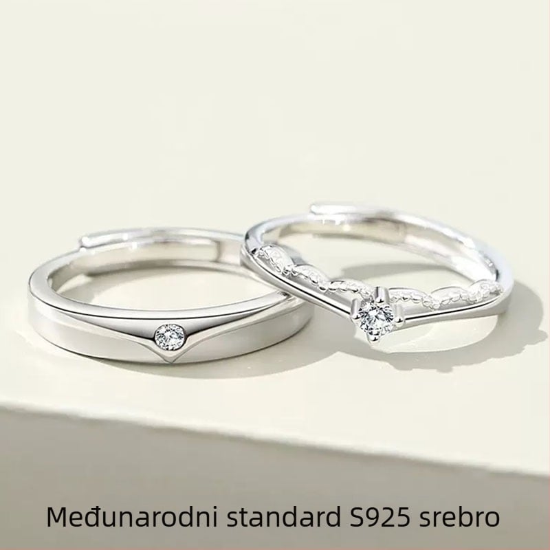 Junli S925 srebrni prsten za parove, geometrijski dizajn s ugrađenim cirkonom