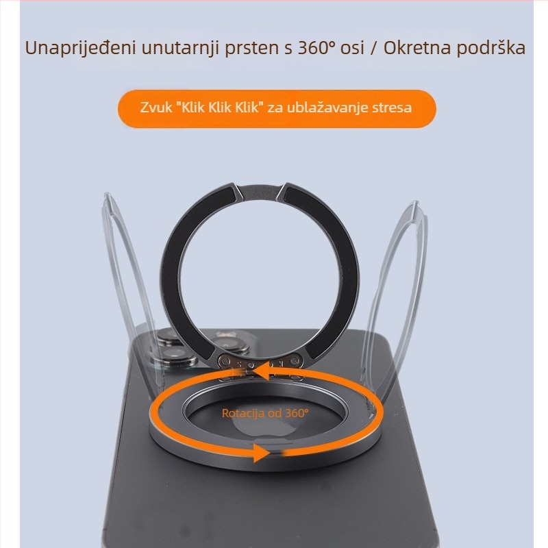 MagSafe magnetski držač za mobitel s prstenom od aluminijske legure, 360° okretni, univerzalno za mobilne telefone