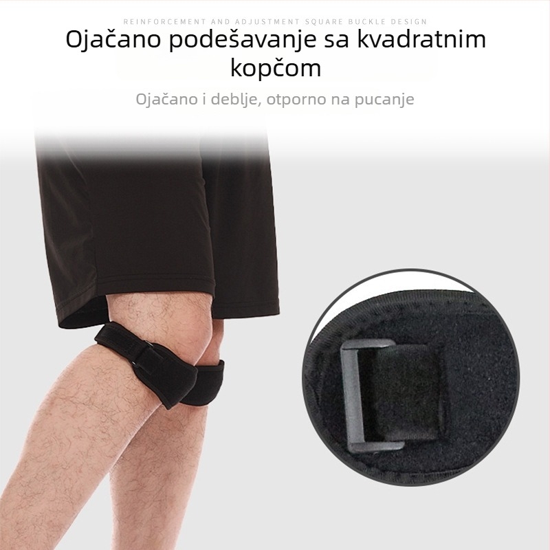 Koljena zaštita s patelarnim pojasom – Sportska zaštita za trčanje, vožnju biciklom, planinarenje i košarku; materijali: poliesterska vlakna, najlon