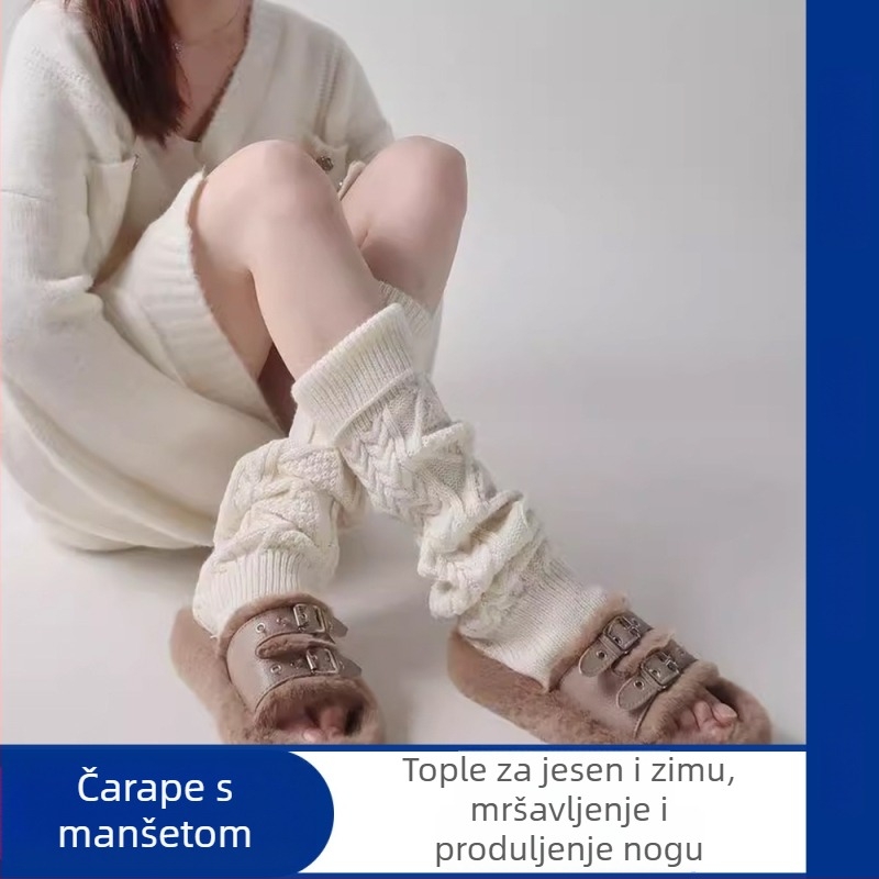 Ženske pletene čarape s romboidnim uzorkom za jesen-zimu, jednobojne, do potkoljenice, opušten stil, vizualno izdužuju noge i oblikuju njihovu siluetu