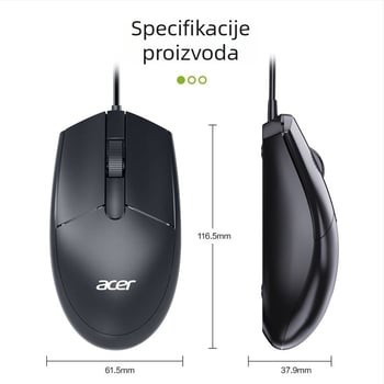 OMW910 Žično USB miš, 2000dpi, 3 tipke, ergonomski optoelektronički miš za stolno računalo