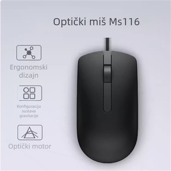 MS116 USB žičana miša, 1600 DPI, 3 tipke, kabel 1,8 m