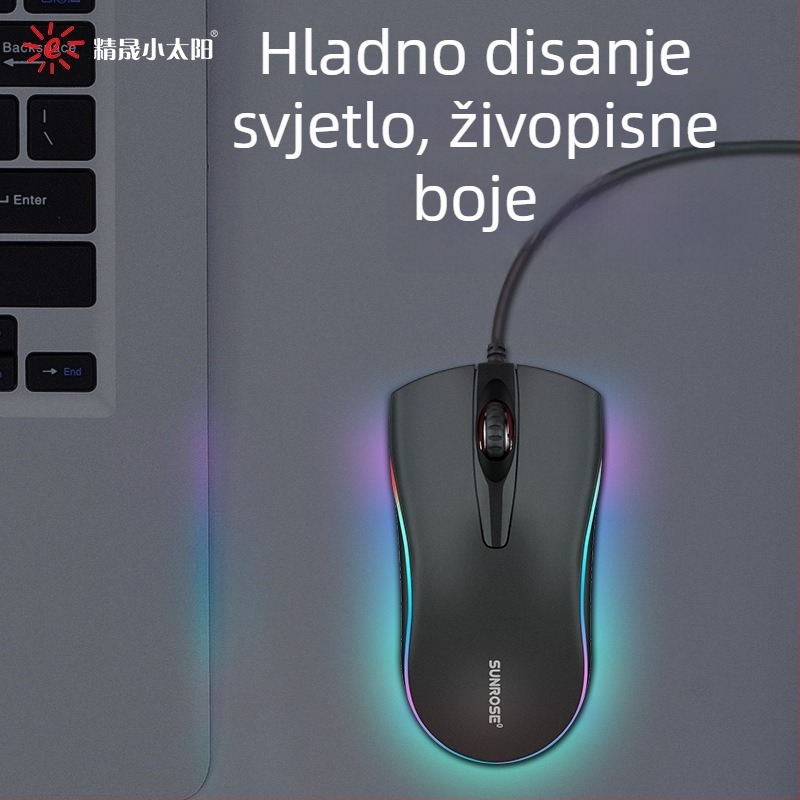 Optička USB miša, žična, 1000 DPI, 3 tipke, ergonomska, prilagodljiva rezolucija do 5 razina, četverostruki kotačić za pomicanje