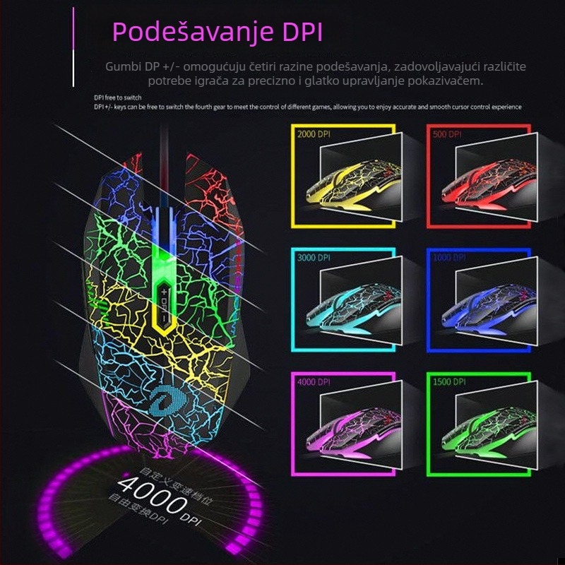 Daryo L.M125 žično gaming miš - 7 tipki, 4000 DPI, optički senzor, ergonomski dizajn, USB