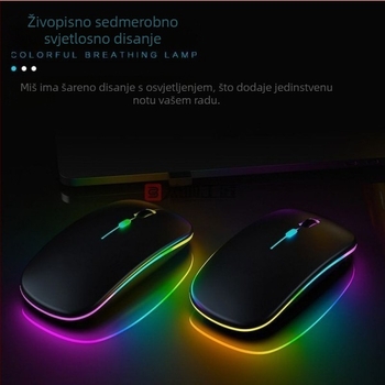 Bežični tiši miš 2,4 GHz, dvomodno osvjetljenje, laserski senzor, ergonomski dizajn (DN03)