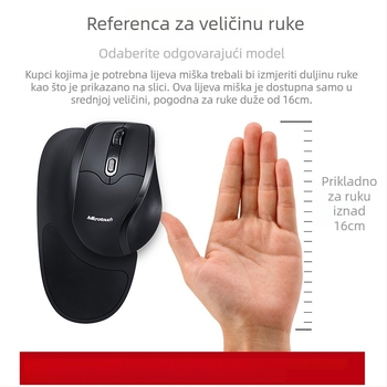 Mctradle ergonomska bežična USB miš za lijevu ruku, 2400dpi/6 tipki