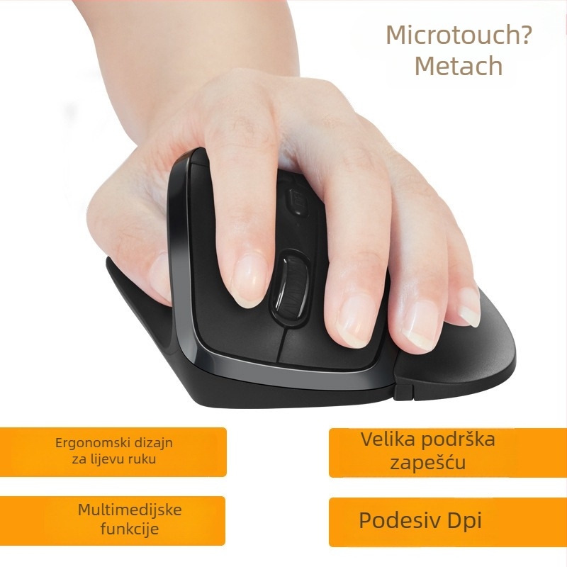 Mctradle ergonomska bežična USB miš za lijevu ruku, 2400dpi/6 tipki