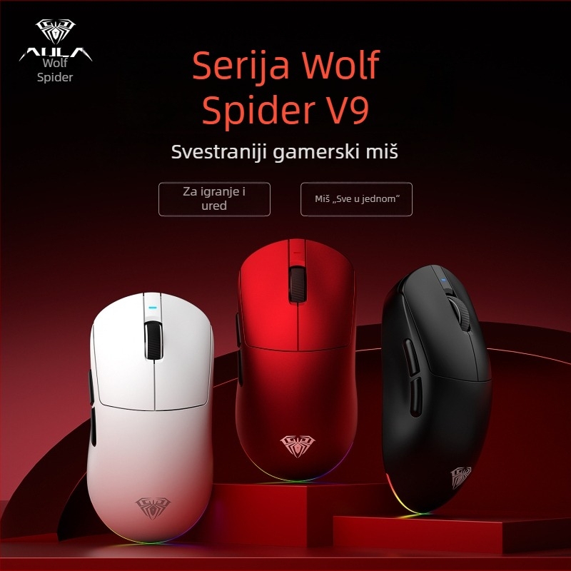 Tarantula Wolf Spider V9 gaming miš s tri načina rada: bežični 2.4G/Bluetooth i žični, lagan, DPI do 10000