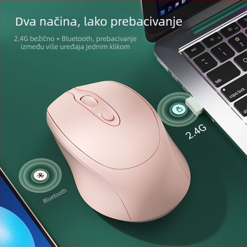 Ma univerzalni bežični Bluetooth miš, punjivi, dvostruki način rada, tih, za prijenosna i stolna računala – uredska miša
