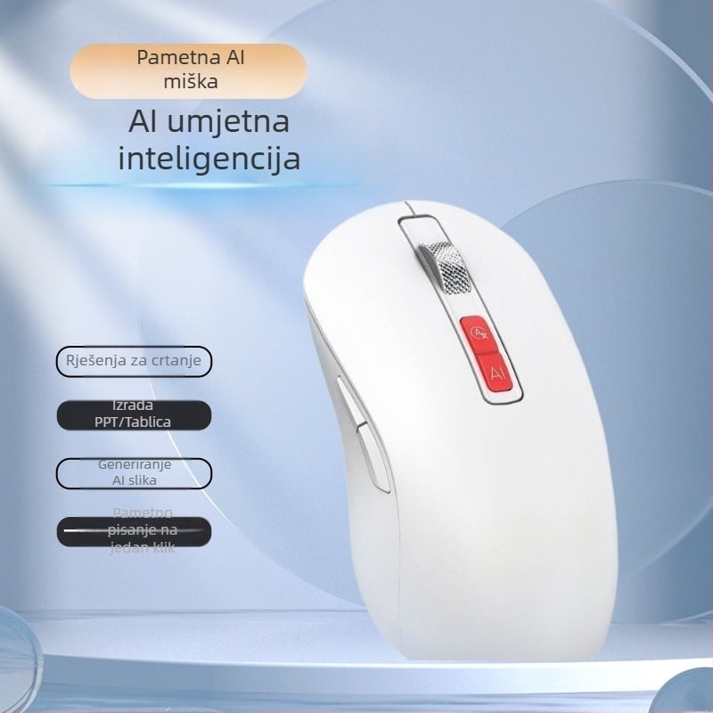 AI pametan bežični miš s 2400 DPI, 8 tipki, dvostruki način 2.4G/Bluetooth, Plug-and-Play, ergonomski