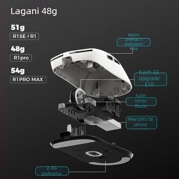 VXE Dragonfly R1 bežični gaming miš s PAW3395 senzorom, ergonomski, lagan, 4 tipke, dugotrajna baterija