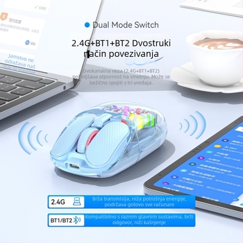 Optička miška s dvostrukim režimom Bluetooth i bežičnim 2,4 GHz, RGB osvjetljenje, ergonomski dizajn, 1600 DPI, punjenje USB-C