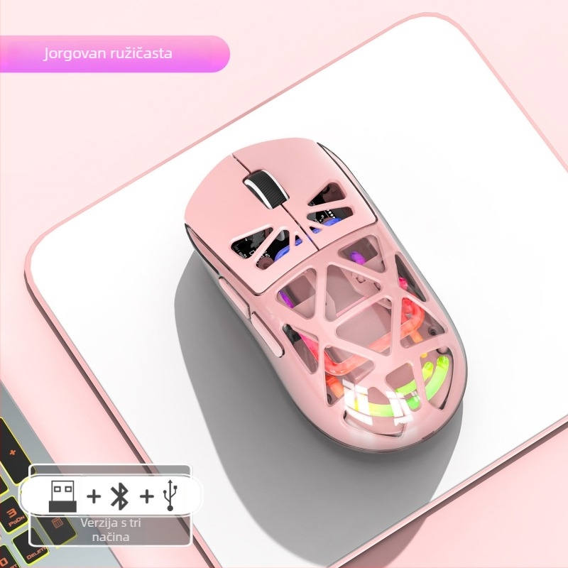 Optička miška s dvostrukim režimom Bluetooth i bežičnim 2,4 GHz, RGB osvjetljenje, ergonomski dizajn, 1600 DPI, punjenje USB-C