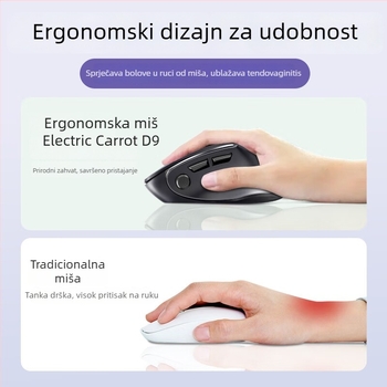 D.rob bežično ergonomski miš s 8 tipkama, Bluetooth dvostruki način, 12000 DPI, 2.4G/Bluetooth, model D9_