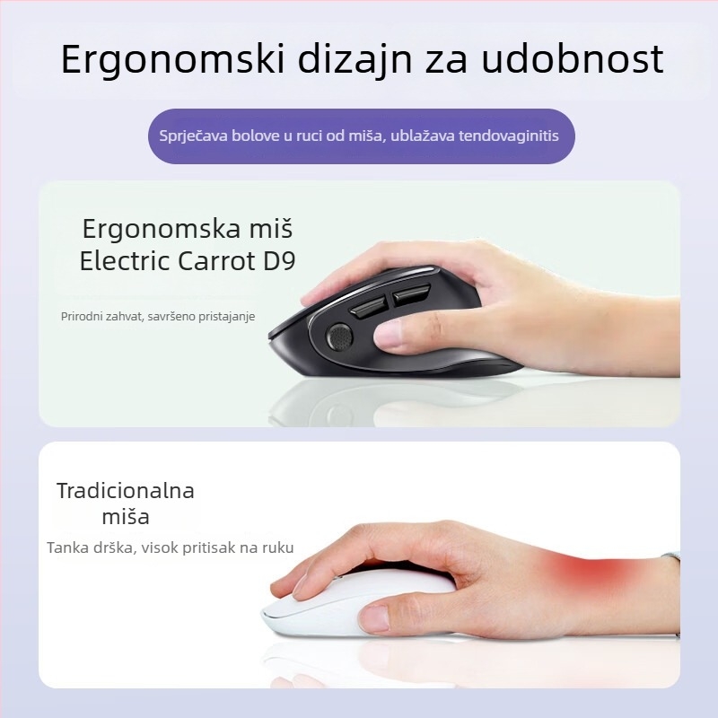 D.rob bežično ergonomski miš s 8 tipkama, Bluetooth dvostruki način, 12000 DPI, 2.4G/Bluetooth, model D9_