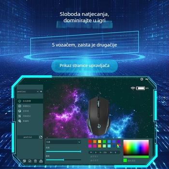 Gaming i uredska miša s tro-modnim makro-programiranjem, metalni mehanički kotačić, 12000 DPI, 7 tipki, kabel 1.5 m