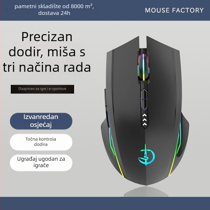 Gaming i uredska miša s tro-modnim makro-programiranjem, metalni mehanički kotačić, 12000 DPI, 7 tipki, kabel 1.5 m